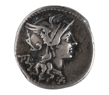 Imagen Cabeza de Roma, en denario emitido por Tito Didio. Colección particular (foto: J. M. Cófreces).