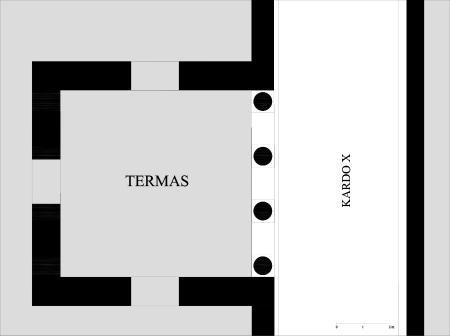 Imagen Termas del Foro. Restitución planimétrica del vestíbulo (Martínez Caballero 2014)